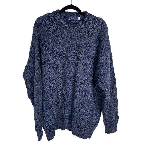 NEW! British Wool Men's XL Cableknit Aran Fisherman Sweater Hand Knit Navy Blue - Picture 1 of 7